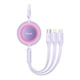 Baseus Bright Mirror USB -A till USB -C, Micro USB & Lightning Cable - 66W - 1,1m. - Lila