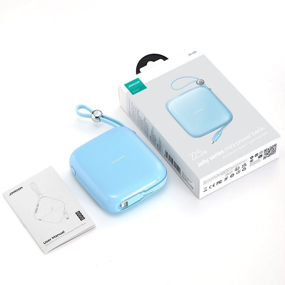 Joyroom Jelly Series JR-L003P Powerbank 22,5W - USB-C PD / USB-A med Inbyggd Lightning - 10 000 mAh - Blå