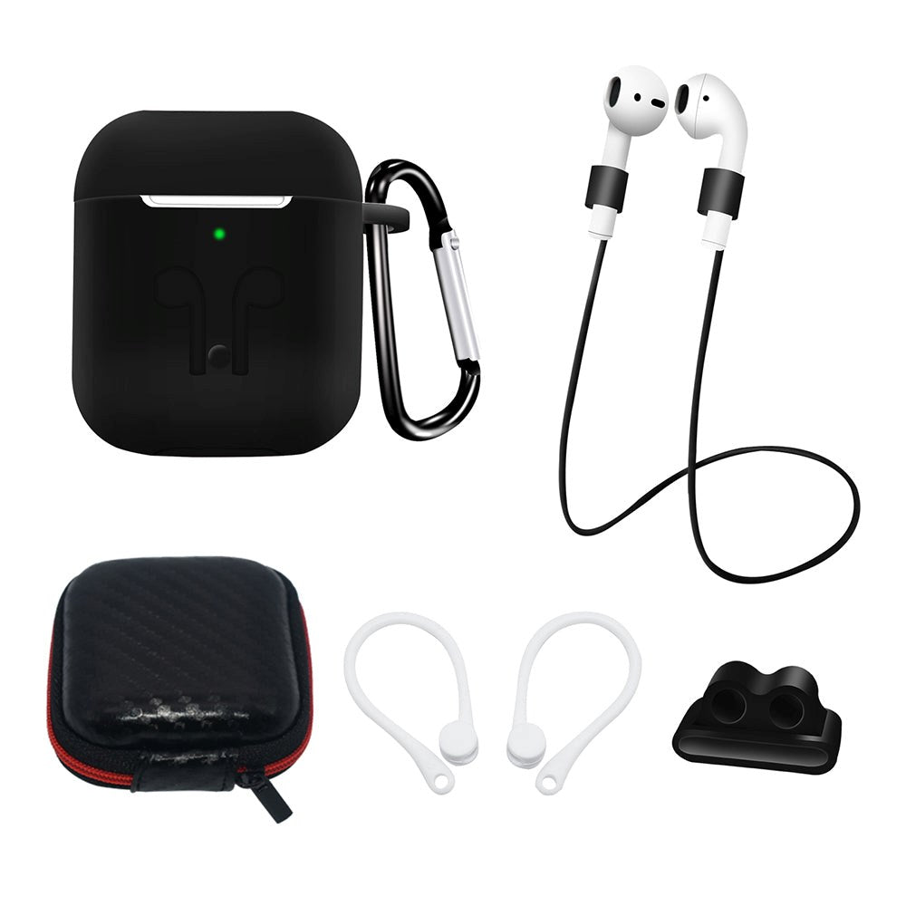 Hurtel AirPods (1 & 2. gen.) Silikon Case Set med Nackrem & Öronkrok - Svart