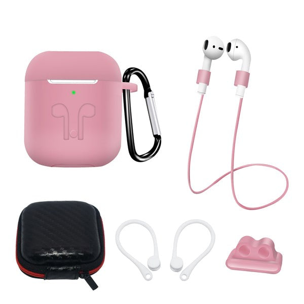 Hurtel AirPods (1 & 2. gen.) Silikon Case Set med Nackrem & Öronkrok - Rosa