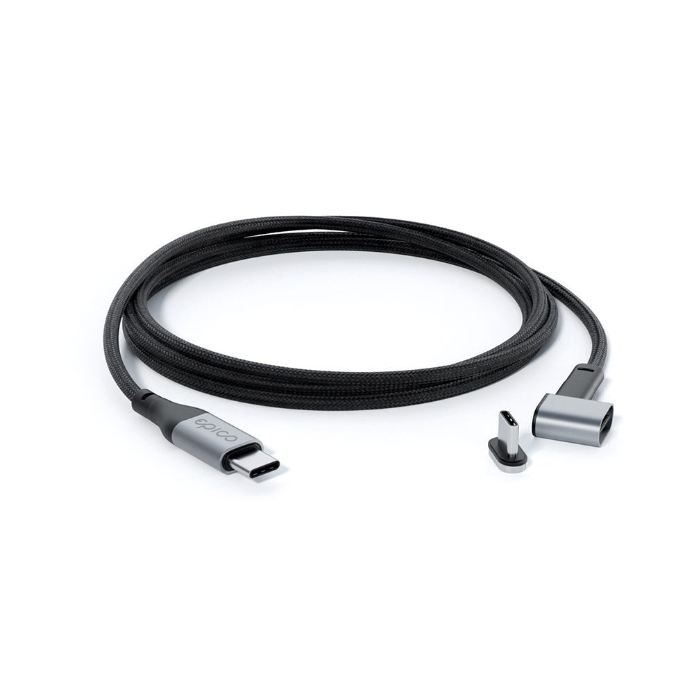 Epico Magnetisk Vinklad USB-C till USB-C Kabel 100W - 2m - Svart