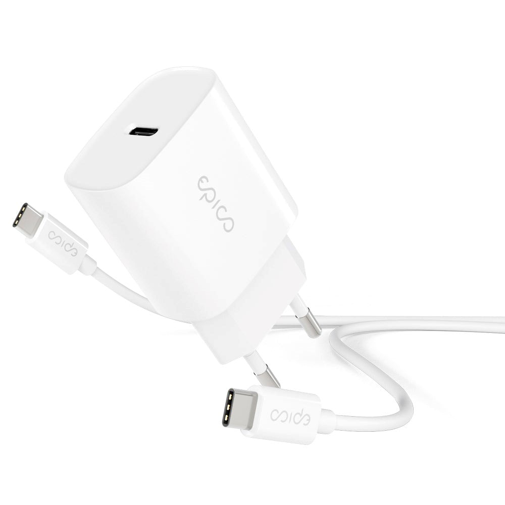 Epico Väggladdare PD 20W m. USB-C till USB-C - Vit