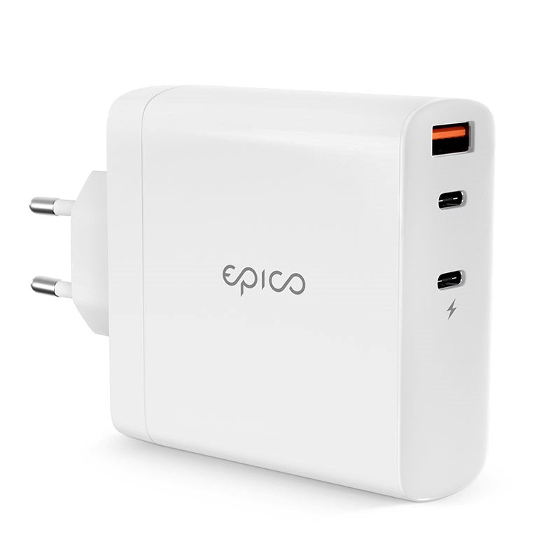 Epico Väggladdare PD 140W GaN med 2 x USB-C & 1 x USB-A - Vit