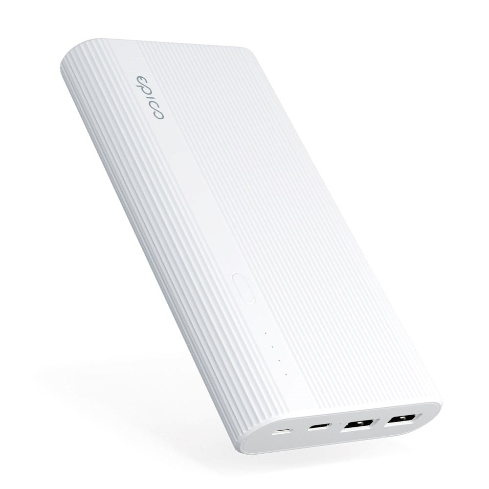 Epico Powerbank Multiport m. 2 x USB-A og 1 x USB-C - 20.100 mAh - Vit