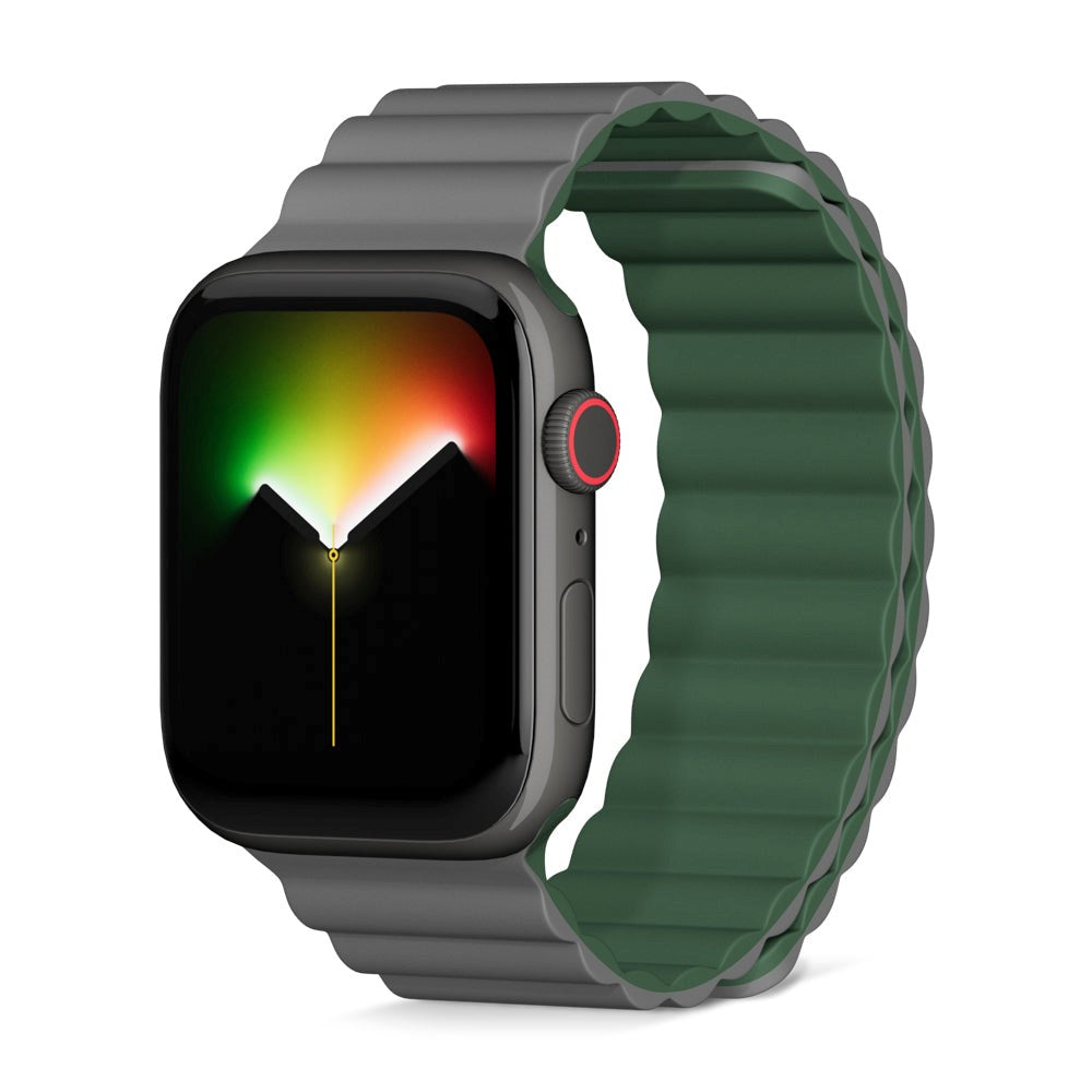 Apple Watch (42/44/SE/45/46/49mm) Epico Magnetisk Silikon Armband - Grå / Grön