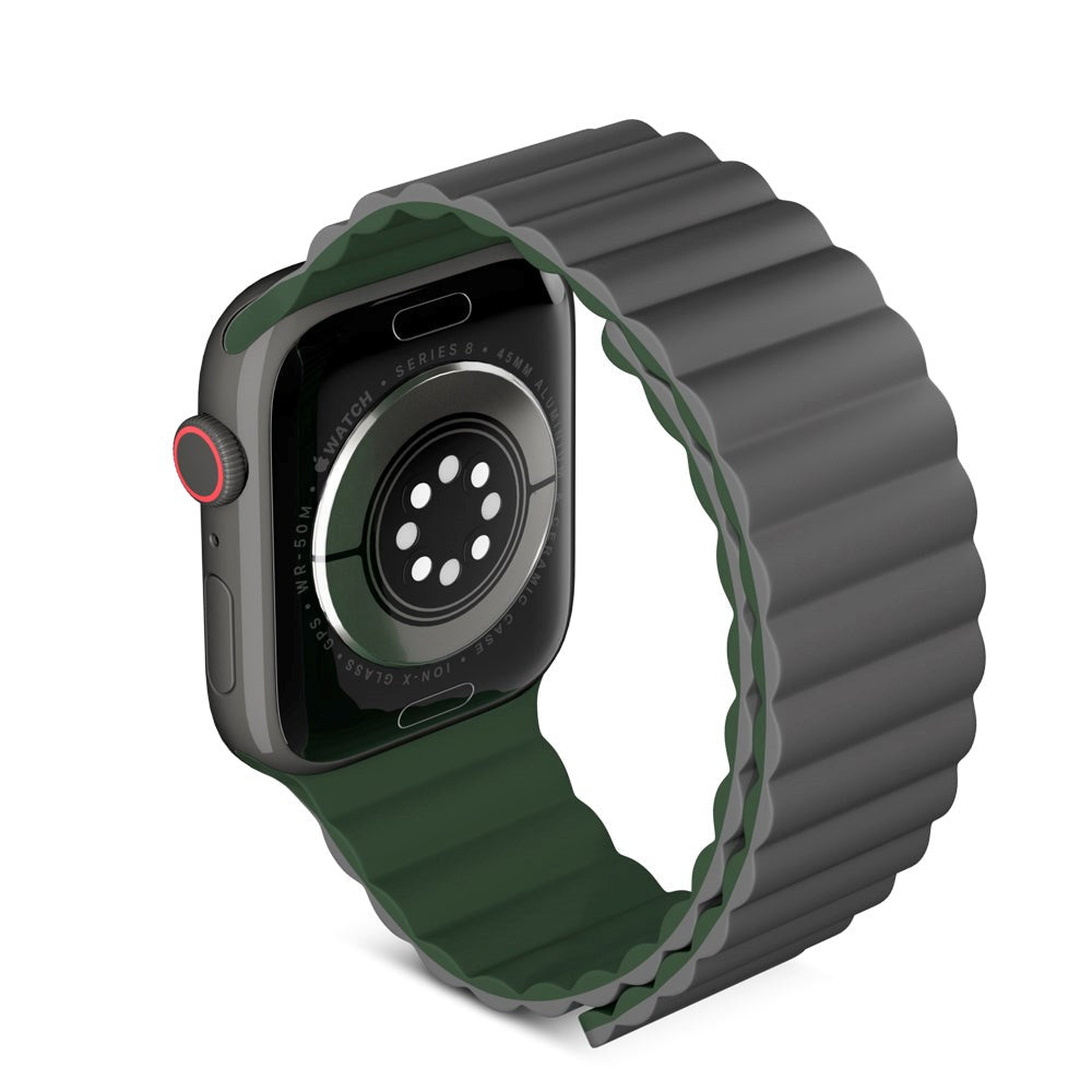 Apple Watch (42/44/SE/45/46/49mm) Epico Magnetisk Silikon Armband - Grå / Grön