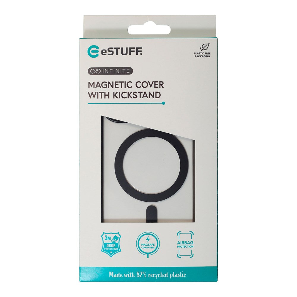 eSTUFF iPhone 16 INFINITE HELSINKI Hybrid Plastskal med Stativfunktion - MagSafe-Kompatibel - Svart / Transparent