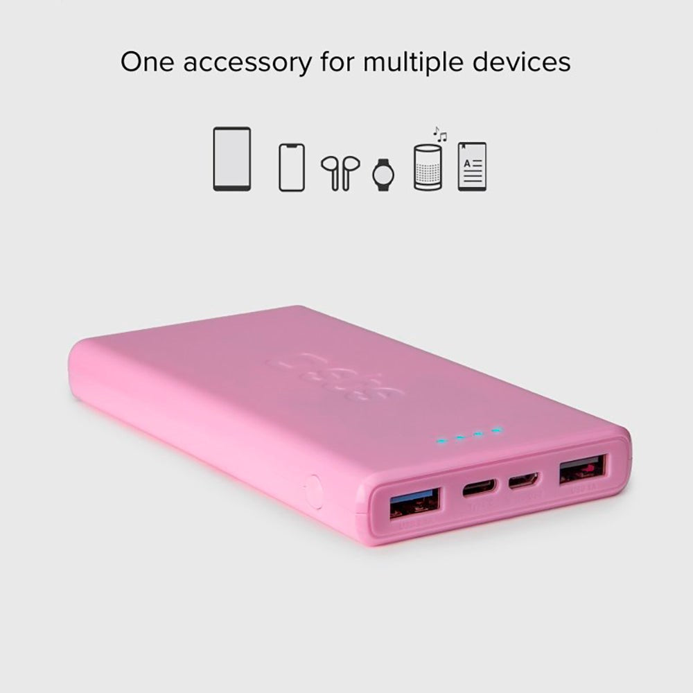 SBS Powerbank med 2x USB-A & 1x USB-C 10W - 10.000 mAh - Pink