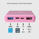 SBS Powerbank med 2x USB-A & 1x USB-C 10W - 10.000 mAh - Pink