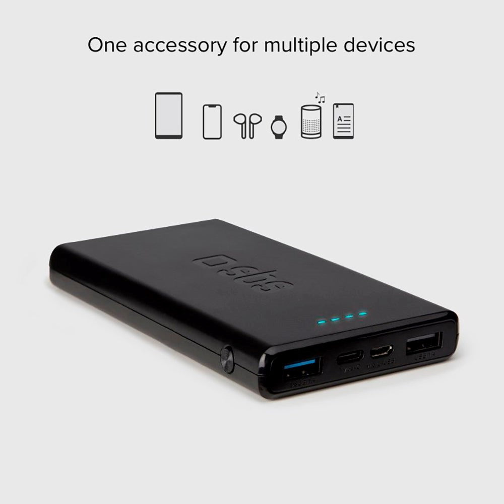 SBS Powerbank med 2x USB-A & 1x USB-C 10W - 10.000 mAh - Svart