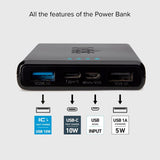 SBS Powerbank med 2x USB-A & 1x USB-C 10W - 10.000 mAh - Svart