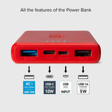 SBS Powerbank med 2x USB-A & 1x USB-C 10W - 10.000 mAh - Röd