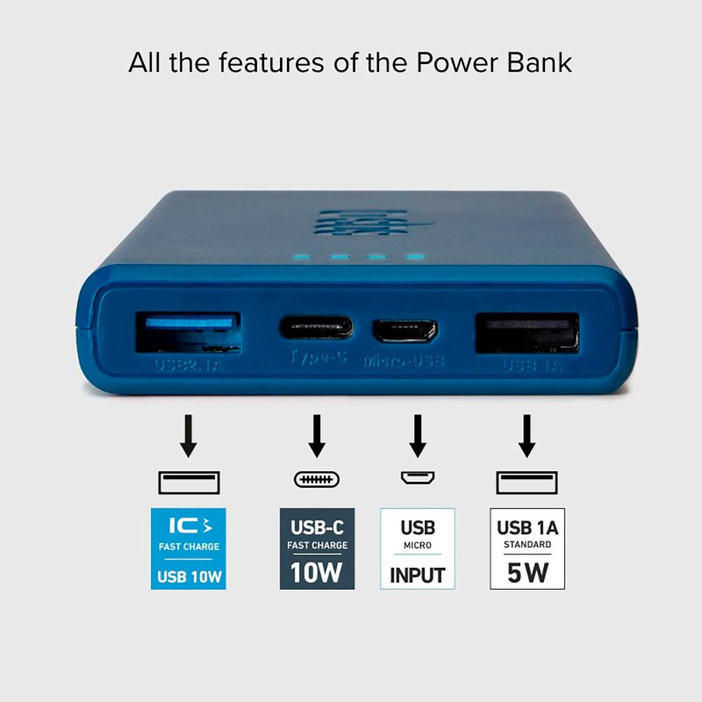 SBS Powerbank med 2x USB-A & 1x USB-C 10W - 10.000 mAh - Blå