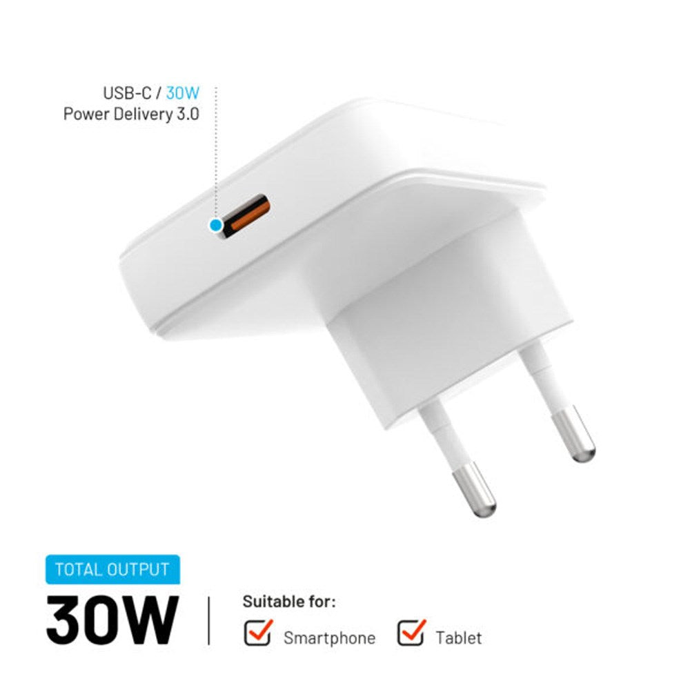 FAST Smal 30W USB-C - GaN Laddare - Vinklad - Vit