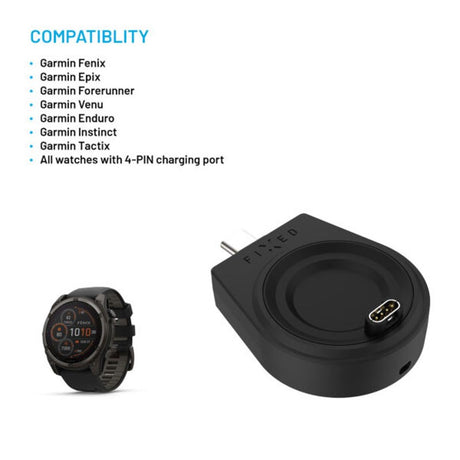 Fixed Trådlös USB-C Laddare för Garmin Smartwatch – Svart