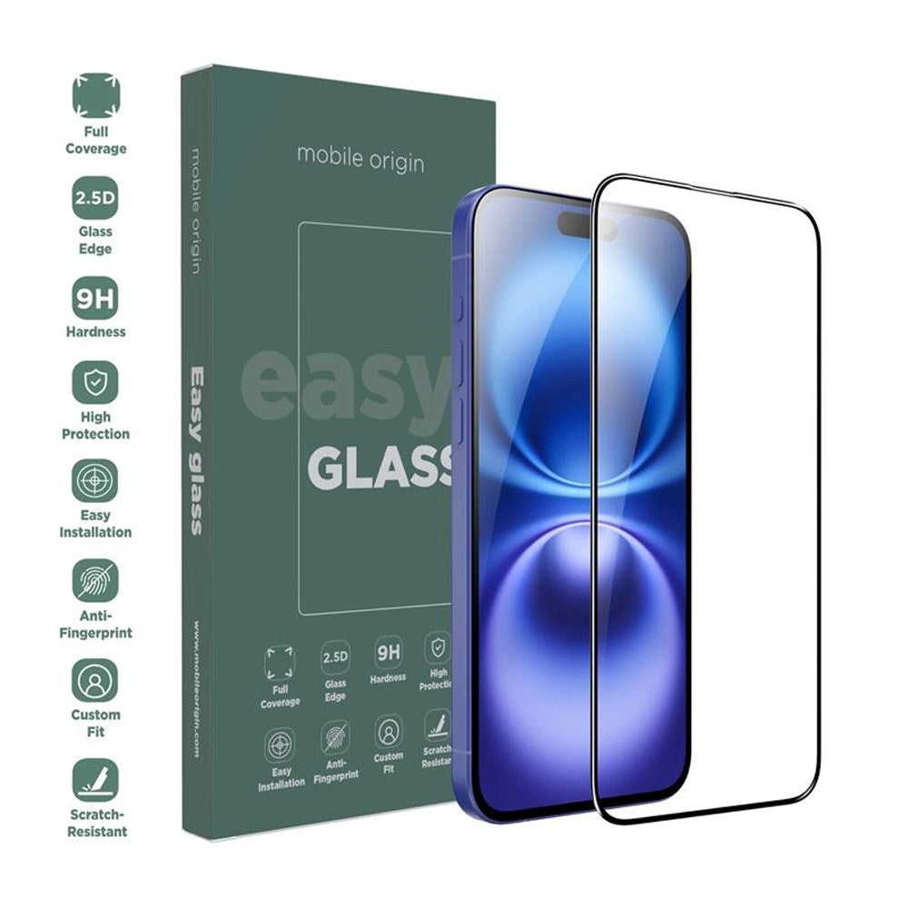 Mobile Origin EasyGlass Skärmskyddsglas - iPhone 15/16 - Genomskinlig/Svart Kant