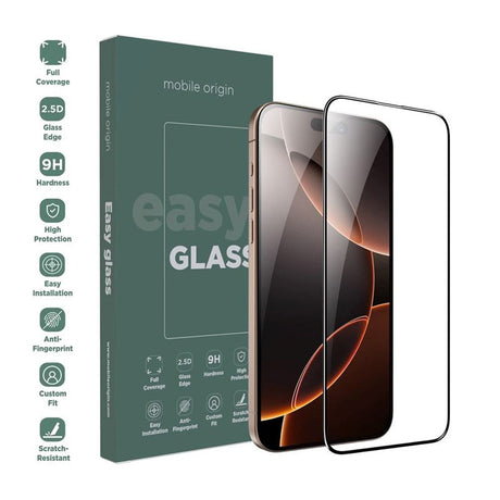 Mobile Origin EasyGlass Skärmskyddsglas - iPhone 16 Pro - Genomskinlig/Svart Kant