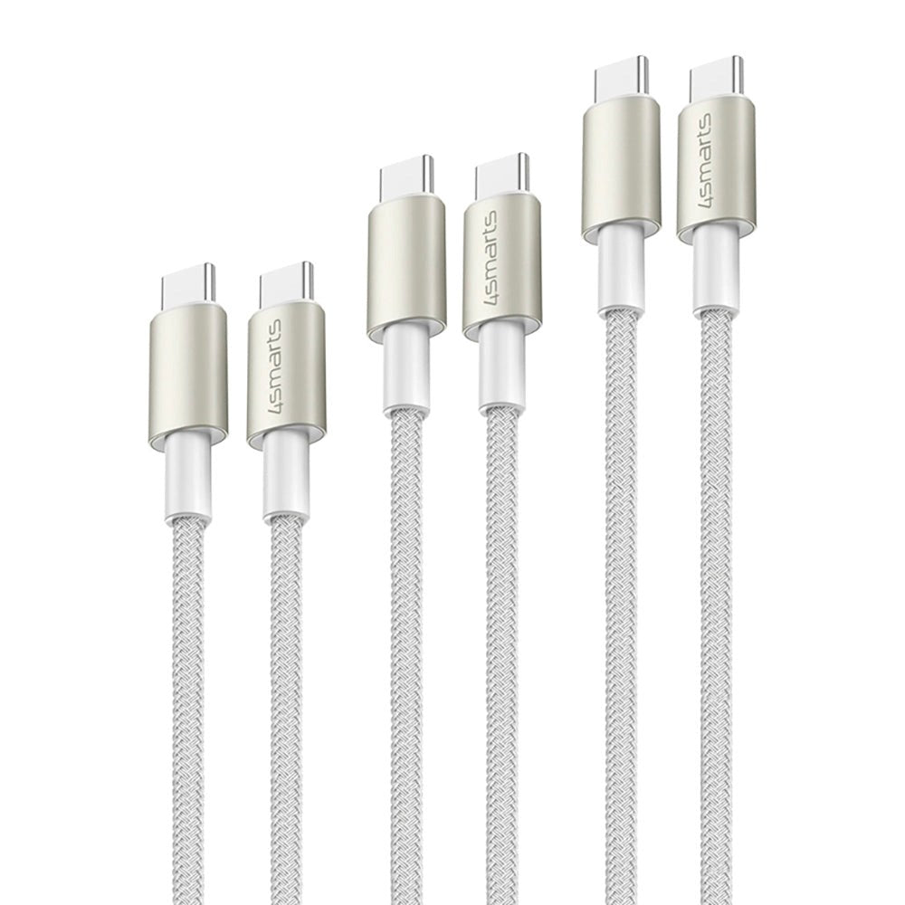 4smarts USB-C til USB-C 60W PremiumCord - 3x USB-C till USB-C-kabel med USB-C-adapter & förlängare - Vit