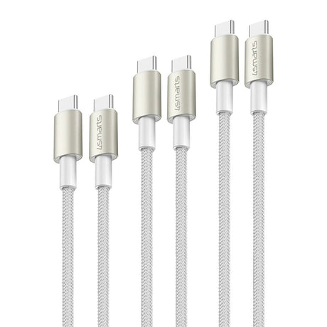 4smarts USB-C til USB-C 60W PremiumCord - 3x USB-C till USB-C-kabel med USB-C-adapter & förlängare - Vit