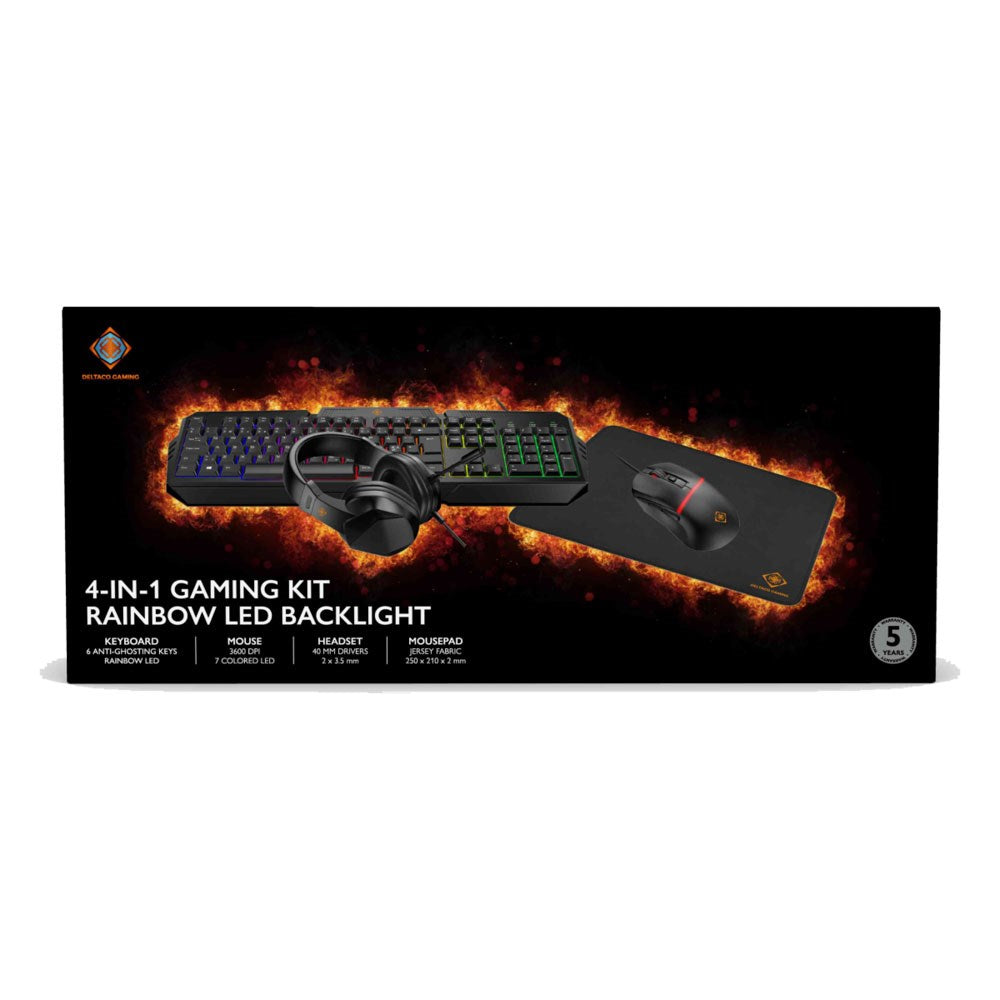 Deltaco 4-i-1 Gaming Set m. Headset / Tangentbord / Mus / Musmatta - Svart