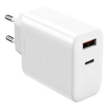 ËSSENTIALS by Upström PD 65W GaN Återvunnen Plast Väggladdare med USB-C og USB-A - Vit