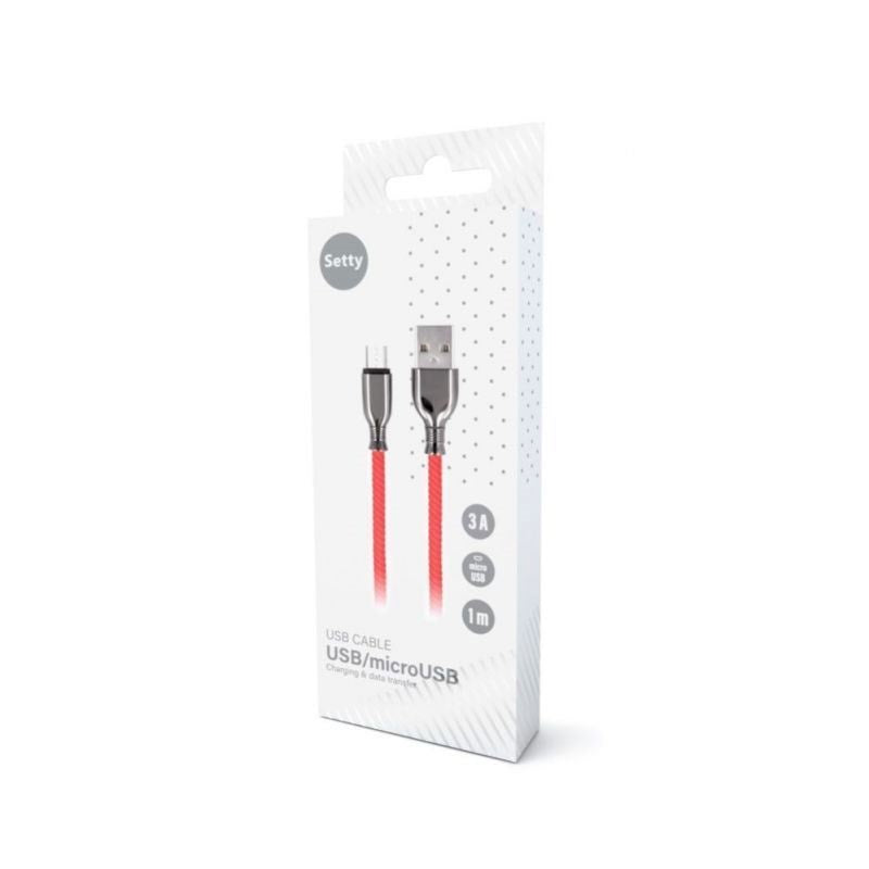 Setty USB-A till Micro USB Kabel 3A - 1m - Röd