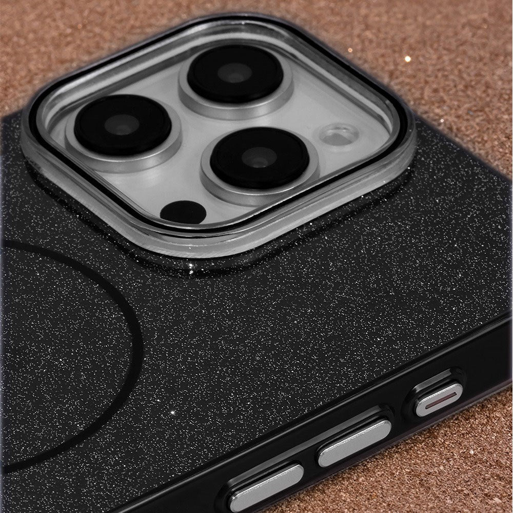 iPhone 15 Glitter Thin Skal - MagSafe Kompatibel - Svart