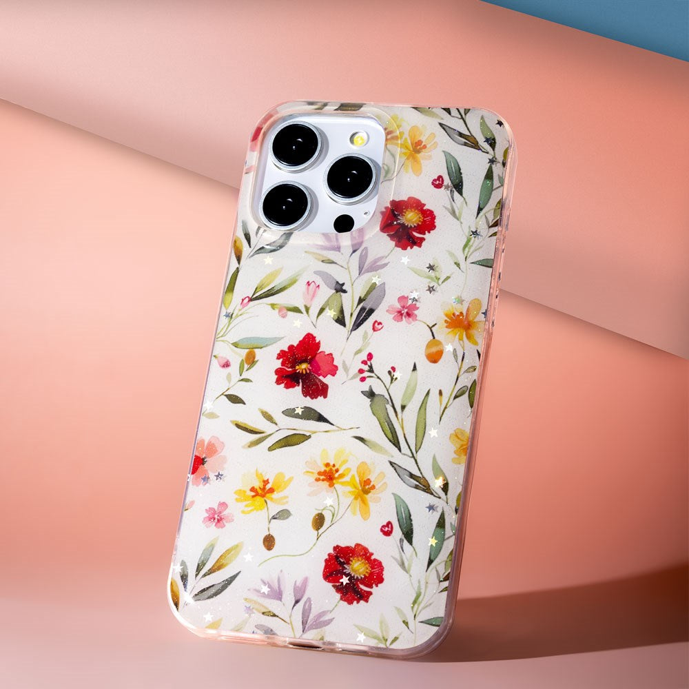 iPhone 16 Pro TFO Glow Glam Skal - Vit / Blommor