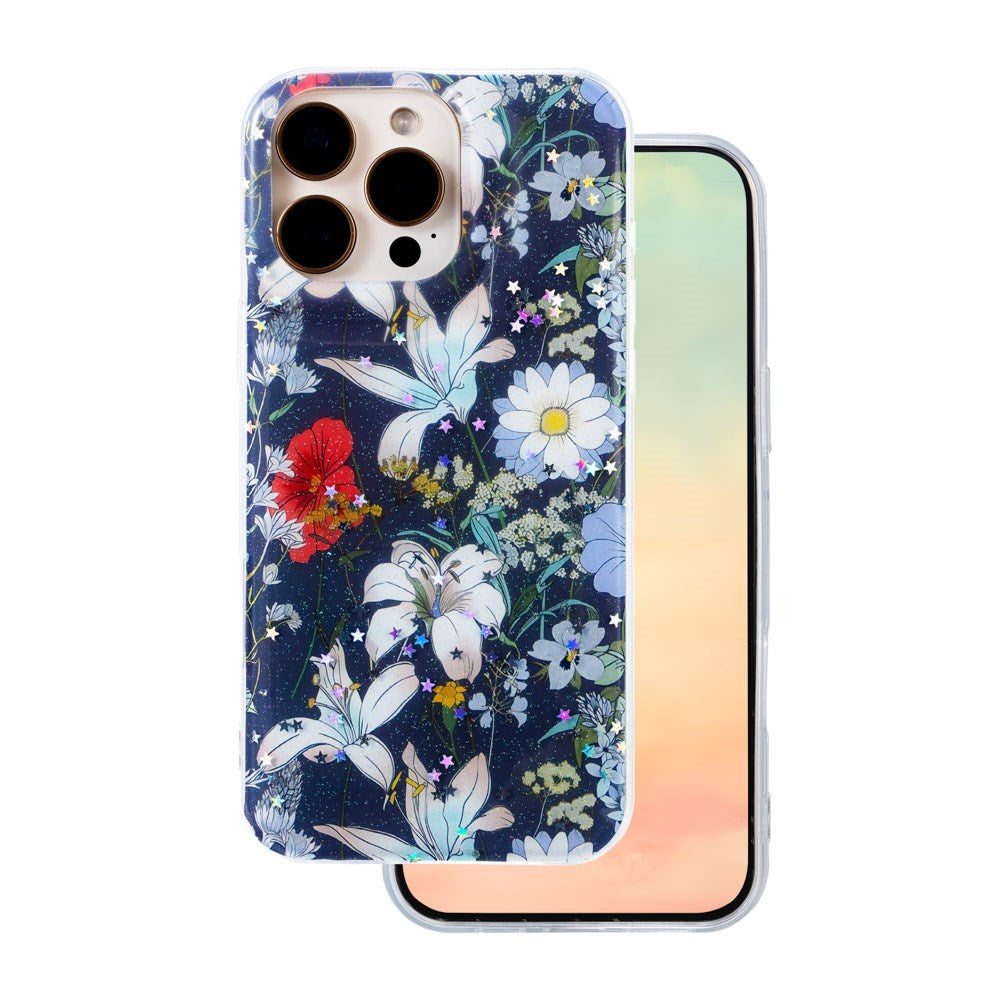 iPhone 16 Pro TFO Glow Glam Skal - Blå / Blommor