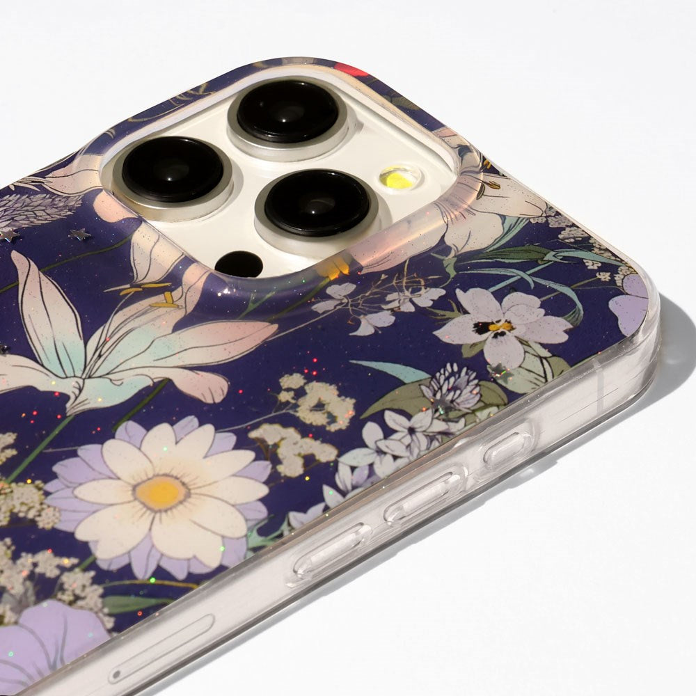 iPhone 16 Pro TFO Glow Glam Skal - Blå / Blommor