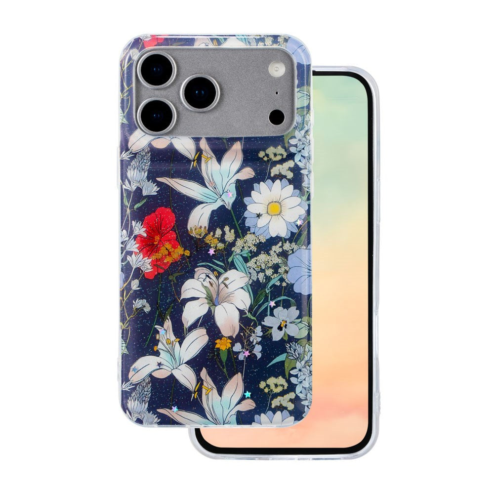 iPhone 17 Pro TFO Glow Glam Skal - Blå / Blommor
