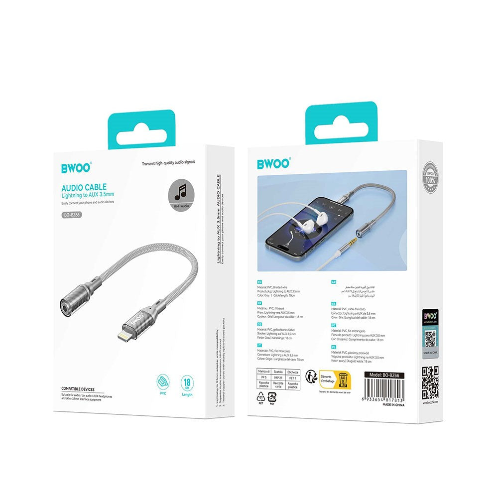 BWOO Lightning till 3,5 mm Jack Adapter – Grå
