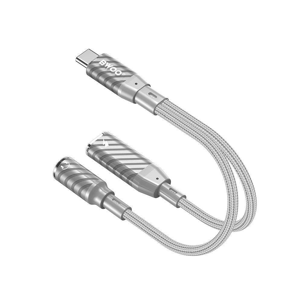 BWOO 2-i-1 USB-C till USB-C / Minijack Adapter - Grå