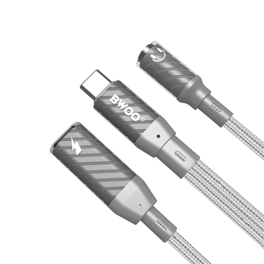 BWOO 2-i-1 USB-C till USB-C / Minijack Adapter - Grå