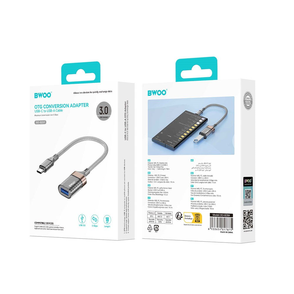BWOO USB-C till USB-A Adapter - Grå
