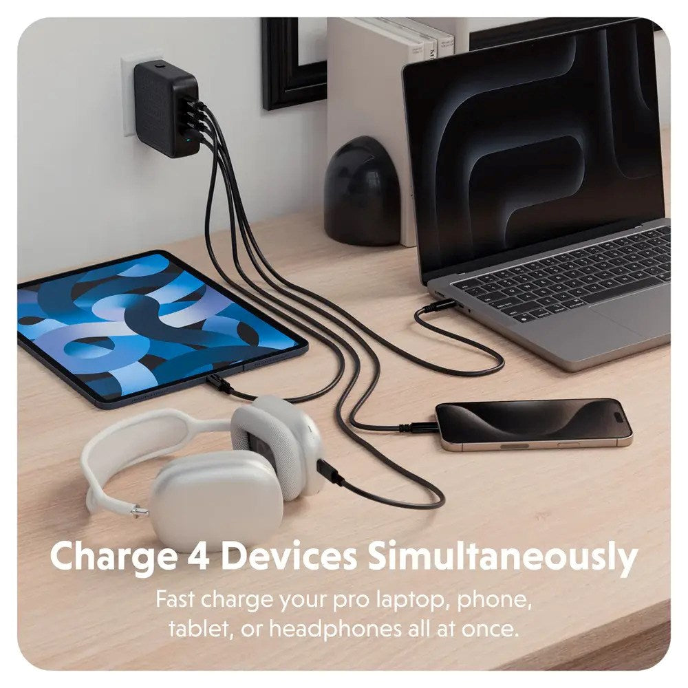 Targus HyperJuice 70W Reseladdare m. 1x USB-A & 2x USB-C - inkl. 4x Adapterkontakter - Svart