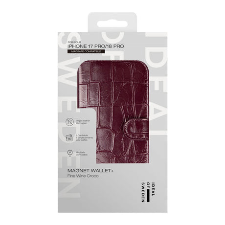 iPhone 18 Pro / 17 Pro iDeal Of Sweden Magnet Wallet+ Fodral - MagSafe Kompatibel - Fine Wine Croco