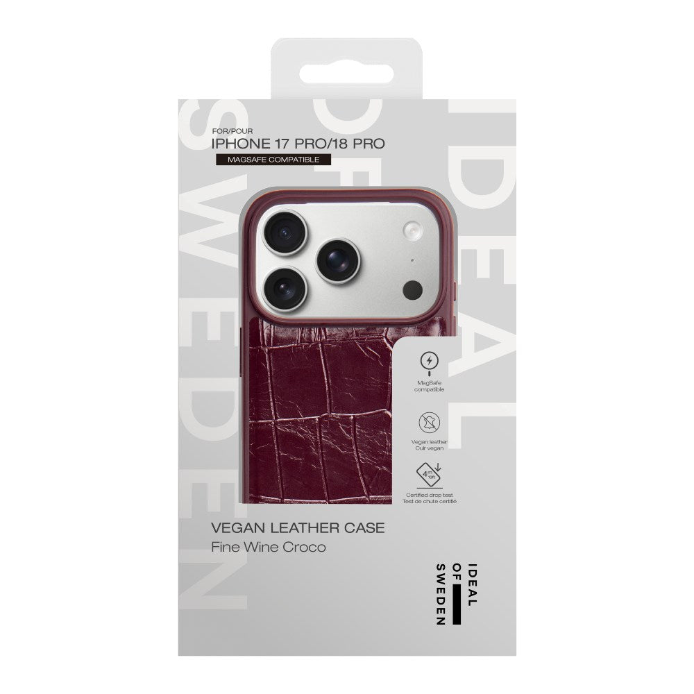 iPhone 18 Pro / 17 Pro iDeal of Sweden Vegan Leather Skal - MagSafe Kompatibel - Fine Wine Croco