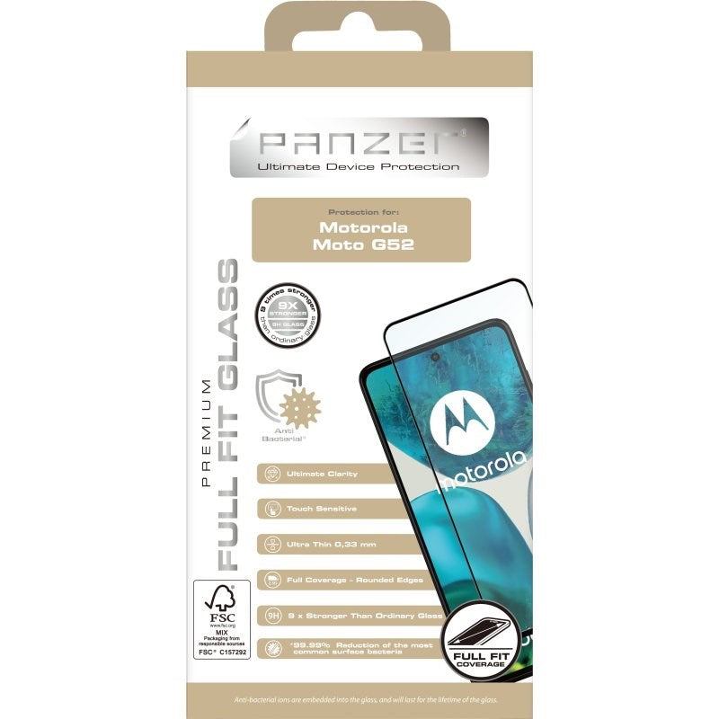 Motorola Moto G52 PANZER Premium Full -Fit Glass - Black Frame