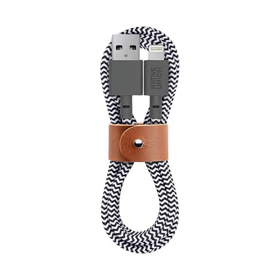 Native Union Belt Kabel USB-C till Lightning med Läderspänne 3 meter - Zebra