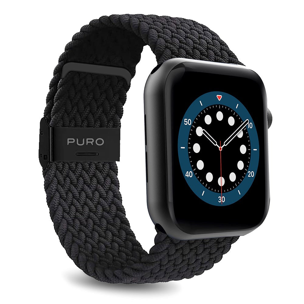 Apple Watch (38/40/SE/41/42mm) Puro Loop Rem Flätat Tyg - Svart