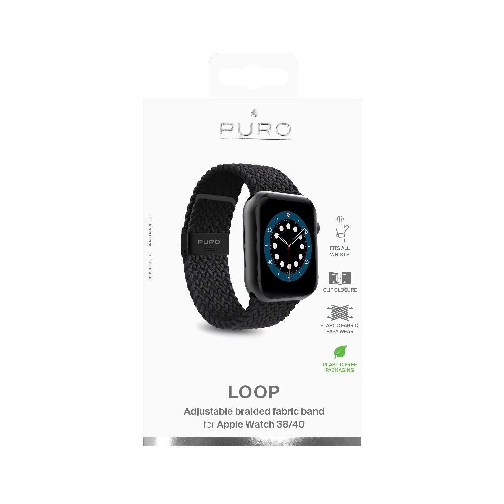 Apple Watch (38/40/SE/41/42mm) Puro Loop Rem Flätat Tyg - Svart