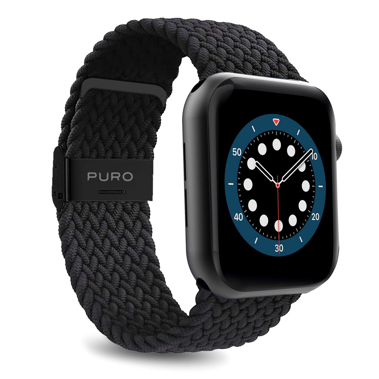 Apple Watch (42/44/SE/45/46/49mm) Puro Loop Rem Flätat Tyg - Svart