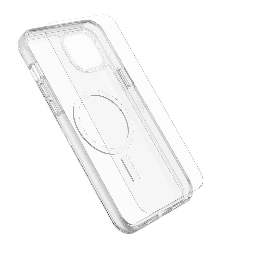 OtterBox iPhone 15 Plus Protection + Power Kit - MagSafe Skal, Skärmskydd & 20W Väggladdare - Genomskinlig / Vit