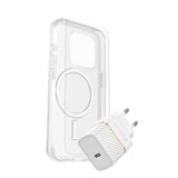 OtterBox iPhone 15 Protection + Power Kit - MagSafe Skal, Skärmskydd & 20W Väggladdare - Genomskinlig / Vit