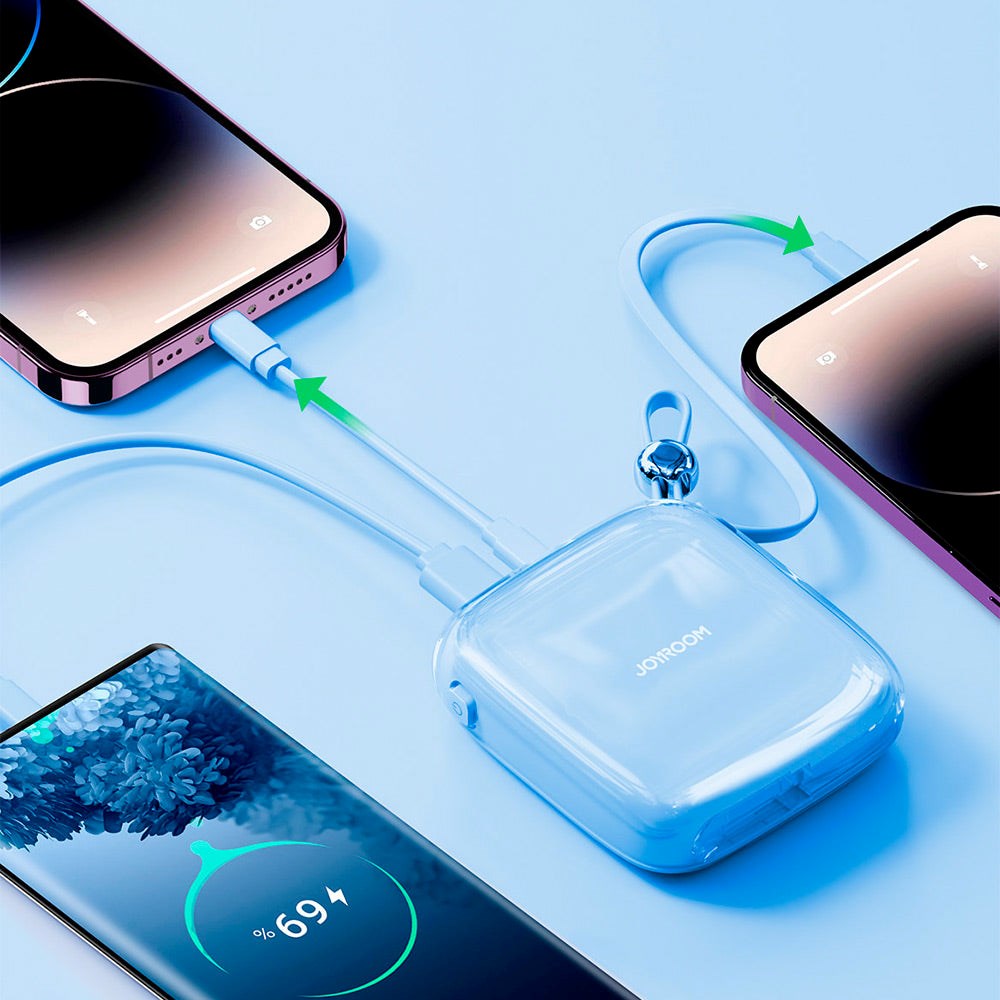 Joyroom Jelly Series JR-L003P Powerbank 22,5W - USB-C PD / USB-A med Inbyggd Lightning - 10 000 mAh - Blå