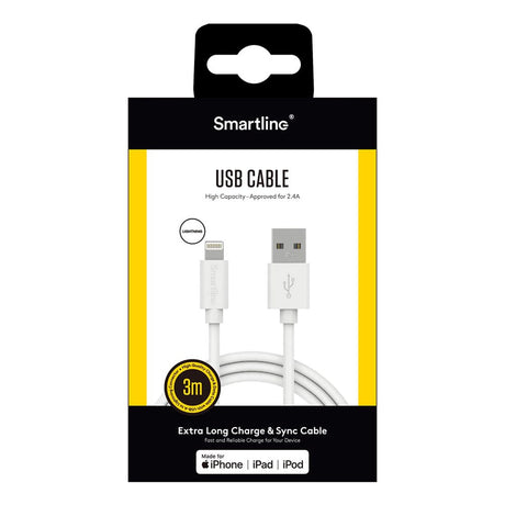 SmartLine USB-A till Lightning Cable 3m. - Vit