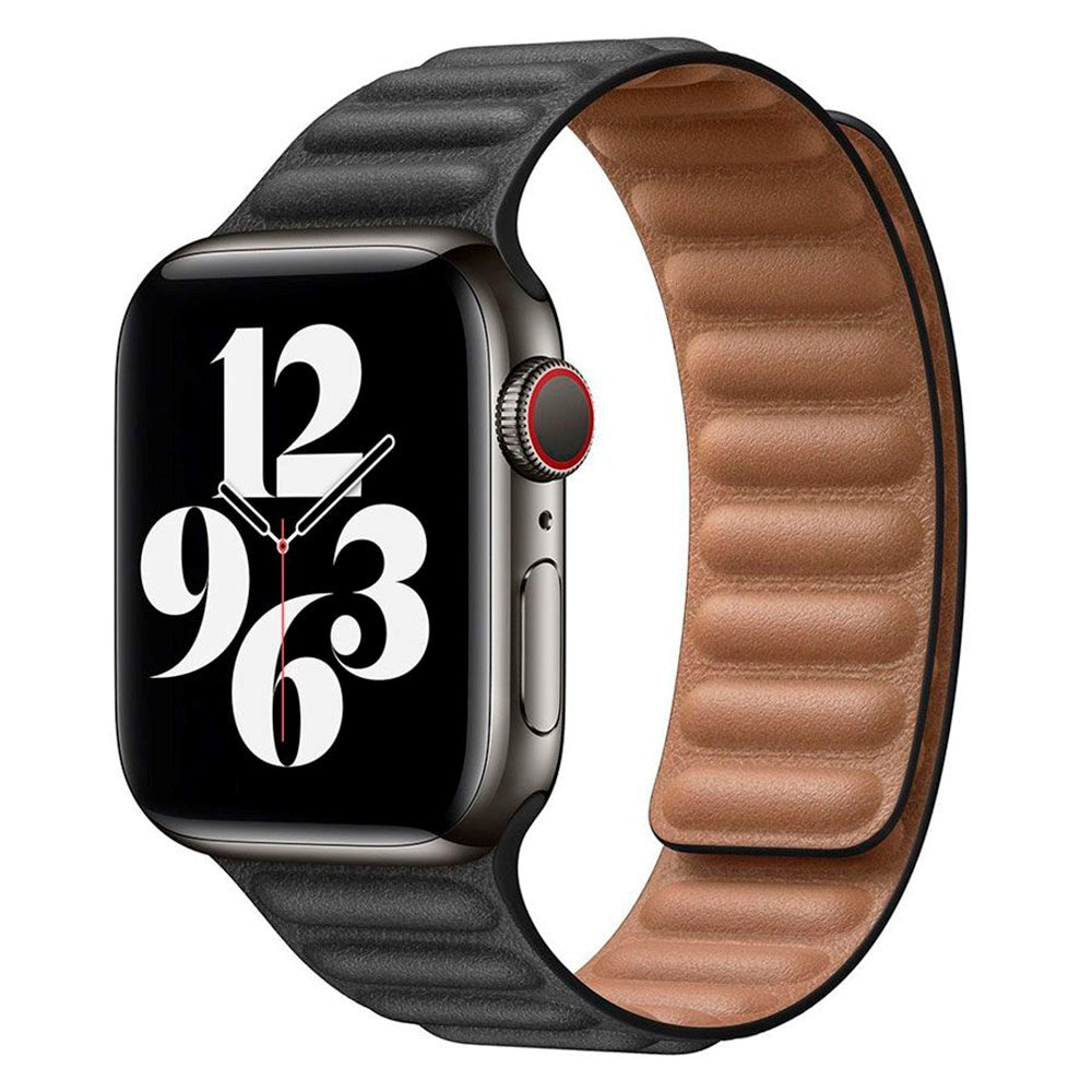 Lippa Apple Watch (42/44/SE/45/46/49mm) Magnetisk Läderrem - Svart