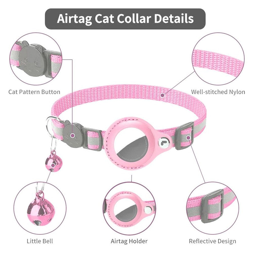 Lippa Halsband med AirTag 1. & 2. Gen. Konstläderfodral - 22-32 cm - Rosa