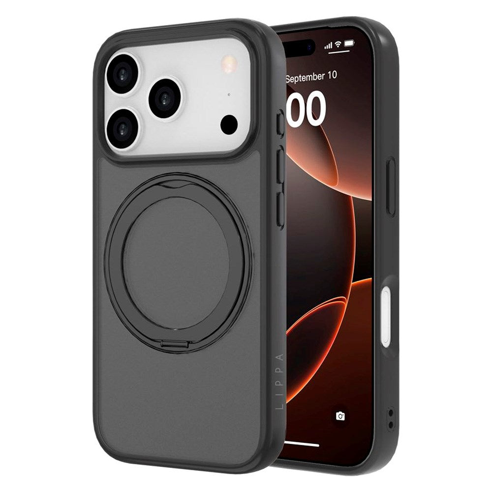 iPhone 17 Pro Lippa Hybrid Plast Skal m. 360 Roterande Kickstand - MagSafe Kompatibel - Matt / Svart